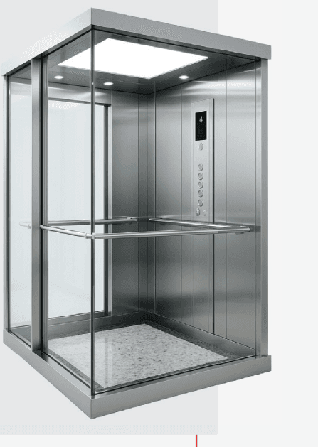 Glass elevator cabin with panoramic sides