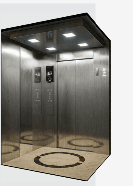 Stainless steel elevator cabin with LED downlights