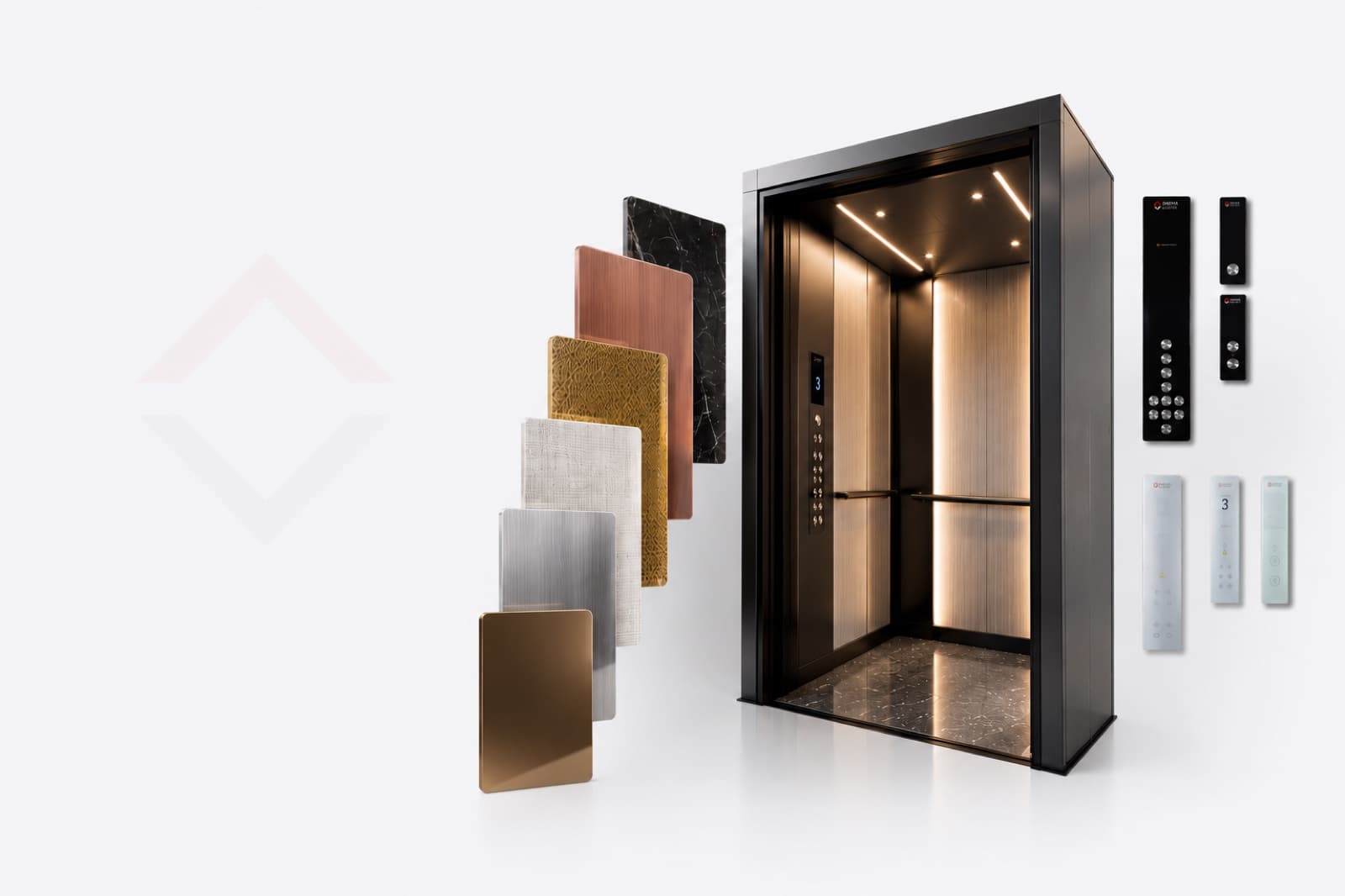 Sneha Elev8r cabin with designer sheet finishes and operating panels